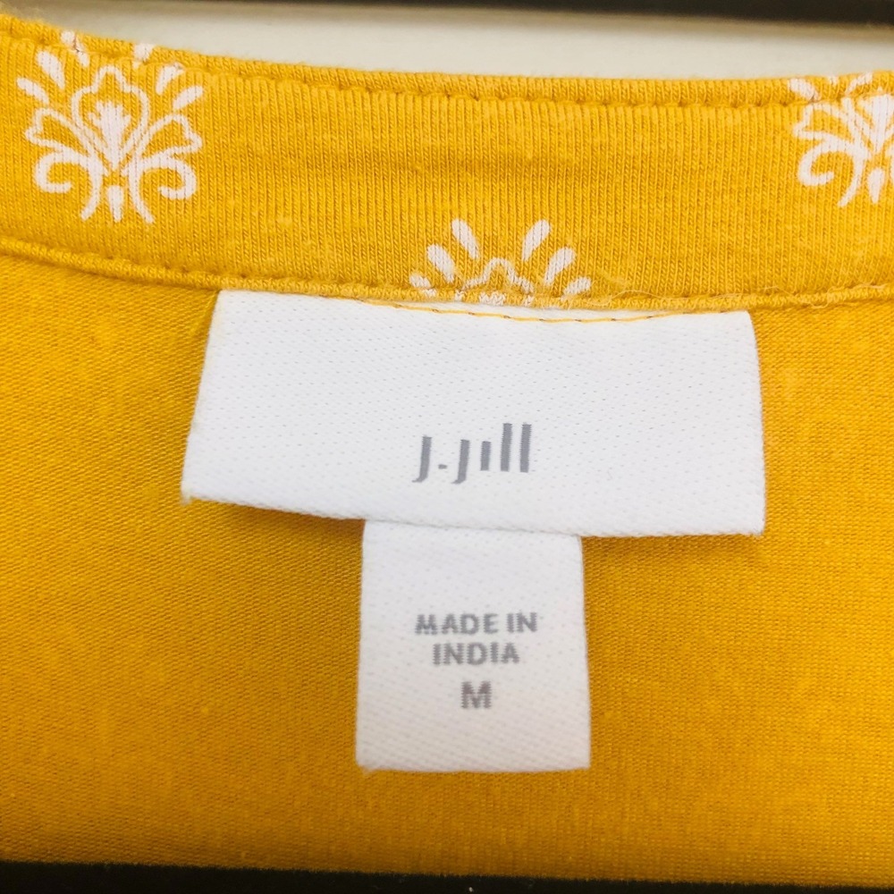 J Jill Mustard Yellow Paisley Pintuck Dress Pocket Stretch Office Artsy Womens M - Picture 4 of 10